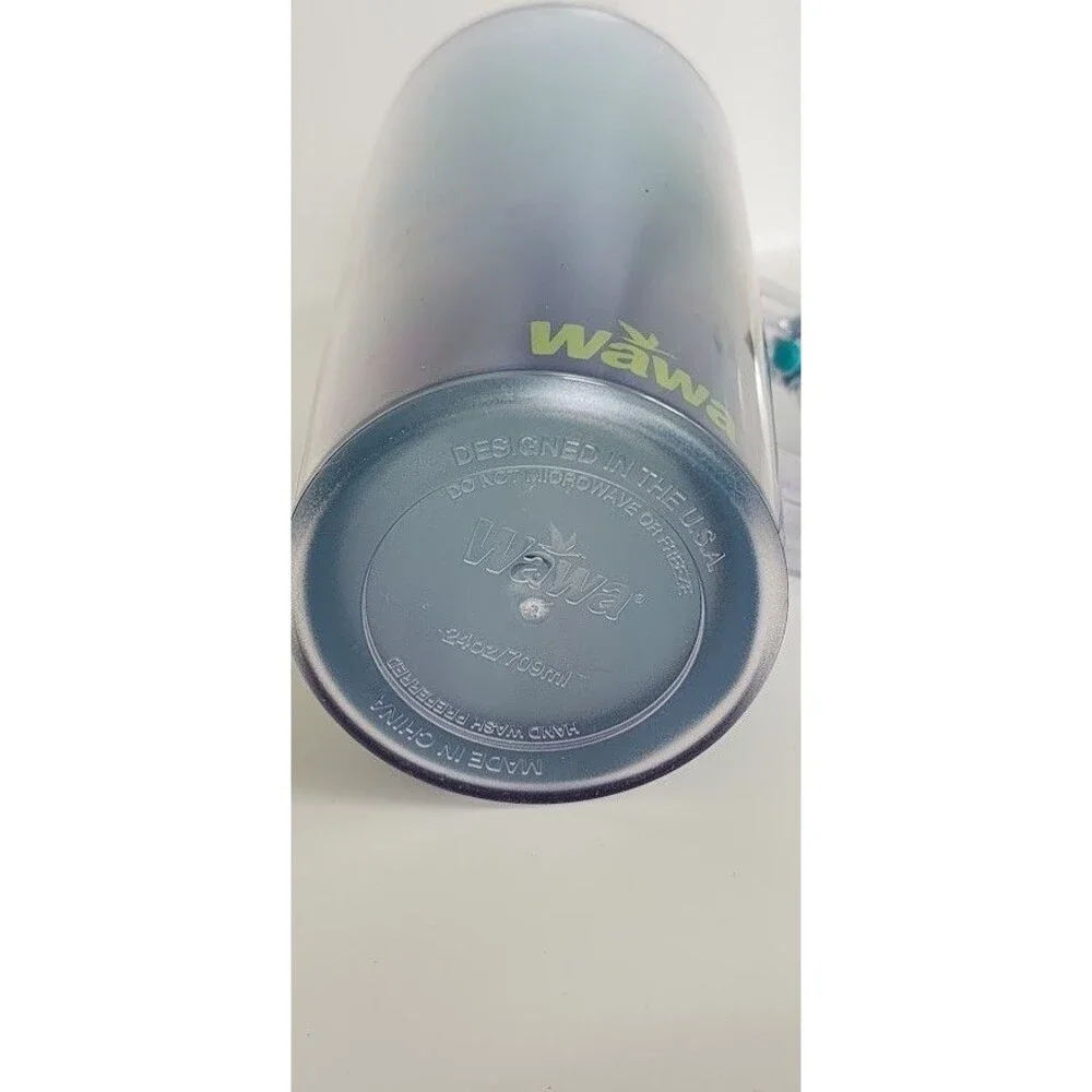 Wawa Tumbler Cold Cup Reusable Straw Lid 24 oz Summer Mug Blue Ombre Goose Logo